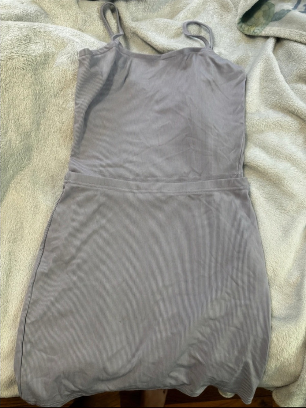 Amazon Light Gray Ribbed Spaghetti-Strap Mini Dress